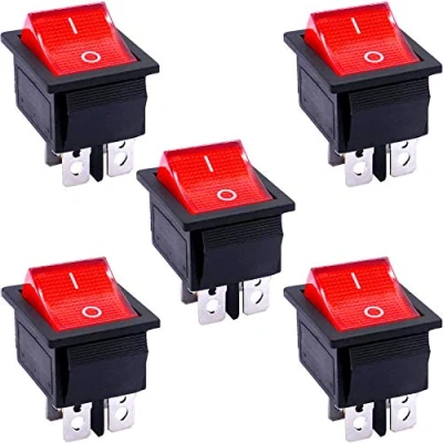 Image of 5Pcs Rocker Switch DPST ON/Off 4 Pin 2 Position Switches 16A 250VAC/20A 125VAC with Red Light Illuminated Boat Toggle for KCD2 201N R