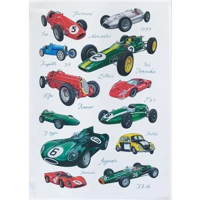Image of Half a Donkey Classic Racing Cars Large Cotton Tea Towel