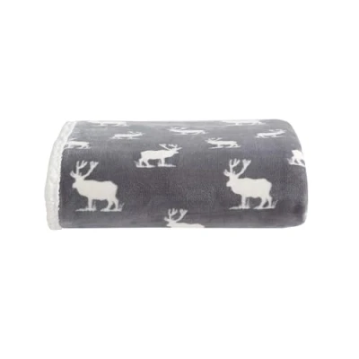 Image of Eddie Bauer Reversible Bedding Sherpa Fleece Home Decor for All Seasons, Polyester, Moose Stance Grey, Throw