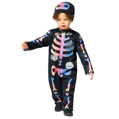 Image of amscan Kids&#039; Halloween Costume, 4 6 Years, Ombre Skeleton Fancy Dress, Includes Jumpsuit and Hat