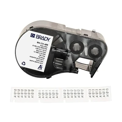 Image of Brady Nylon Cloth Pre Sized Labels for Label Printer BMP41/BMP51/BMP53/M511 180 Self Adhesive Waterproof Tape Black on White (25.40mm x 12.70mm) M4 131 499