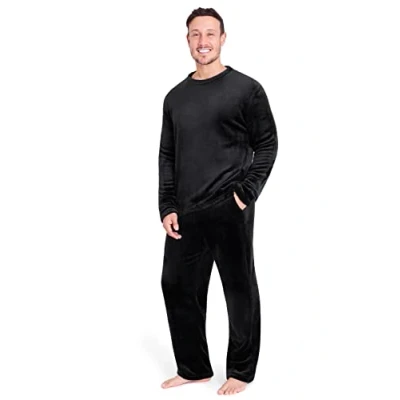 Image of CityComfort Mens Pyjamas Set Super Soft Fleece 2 Piece Loungewear Nightwear Gifts for Men (Black, XL)