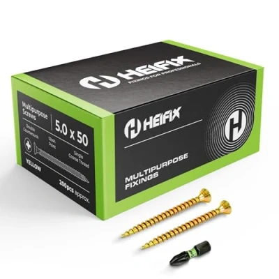 Image of Heifix Multi Purpose Wood Screws Box Pozi Double Countersunk (QTY 200, 5mm x 50mm) FREE Screw Bit Included