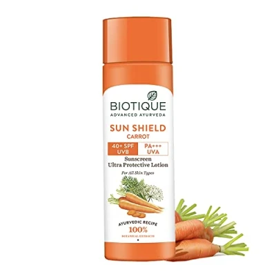 Image of Biotique Bio Carrot Face &amp; Body Sun Lotion Spf 40 Uva/Uvb Sunscreen For All Skin Types In The Sun,190ml