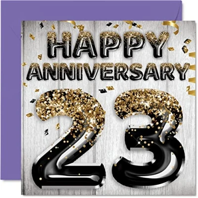 Image of Awesome 23rd Anniversary Card for Husband Boyfriend Wife Girlfriend Black Gold Glitter Balloons Happy 23 Cards from Family, 145mm x Greeting Twenty Third Anniversaries