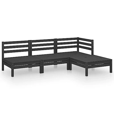 Image of vidaXL Solid Pinewood Garden Lounge Set 4 piece Black Outdoor Furniture with Timeless Pallet Design for Patio or Living Room