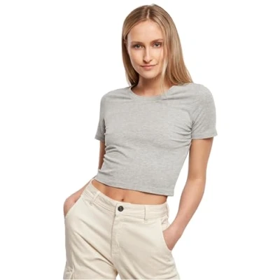 Image of Build Your Brand Womens By042 ladies Cropped Tee T shirt, Grey, L EU
