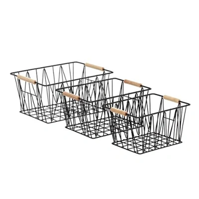 Image of Amazon Basics Rectangular Wire Storage Baskets, Set of 3, Standard, Black