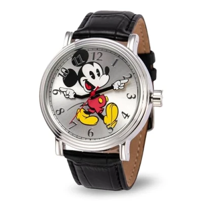 Image of Disney Mickey Mouse Adult Vintage Articulating Hands Analog Quartz Watch, Silver, Black, Movement