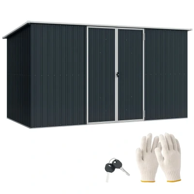 Image of Outsunny 11 x 5.6ft Galvanised Metal Garden Shed with Lockable Doors, Grey