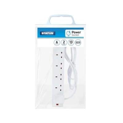 Image of Status 6G 2 Meter White Extension Lead with Neon