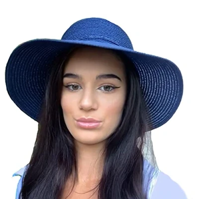Image of TOSKATOK® Ladies Womens Floppy Foldable Summer Sun Hat UPF 50+ Protection Wide Brim Navy