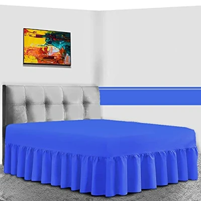 Image of GC GAVENO CAVAILIA Luxurious Frilled Valance Sheet, Plain Dyed Non Iron Polycotton Bed Skirt Bedding, King, Royal Blue