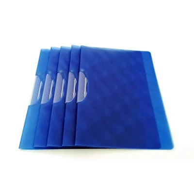 Image of Document Folder with Clips Holds up to 30/40 A4 Sheets Pack of 5 Transparent Blue