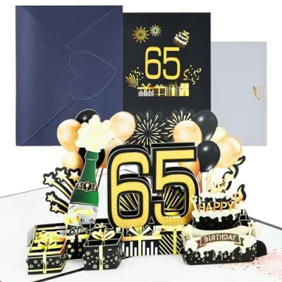 Image of Joyoldelf 65th Birthday Card Pop Up Greeting Cards, 3D Card, Cards with Envelope for Women Moms Girls Men Friends Romance Gift (065)