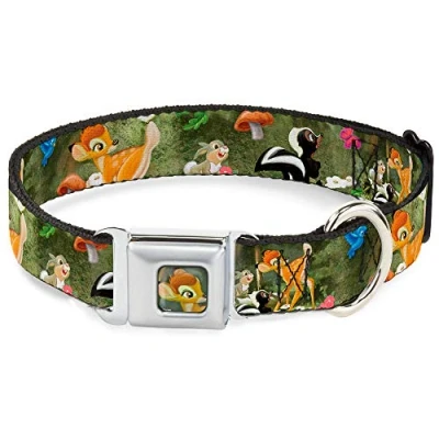 Image of Buckle Down Seatbelt Dog Collar Bambi &amp; Friends Scene 1&quot; Wide Fits 11 17&quot; Neck Medium