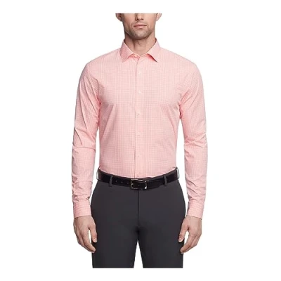 Image of Kenneth Cole Men&#039;s Slim Fit Check Spread Collar Dress Shirt, Coral, 17&quot; 17.5&quot; Neck 36&quot; 37&quot; Sleeve