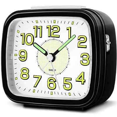 Image of HOPSEM Silent Alarm Clocks Bedside Battery Powered for Bedrooms Non Ticking Table Clock Luminous Dial and Hands Large Clear Display Snooze Night Light Function Home