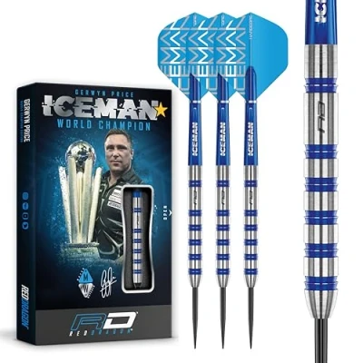 Image of Red Dragon Gerwyn Price Iceman Challenger 23 Gram Professional Tungsten Darts Set with Flights and Stems