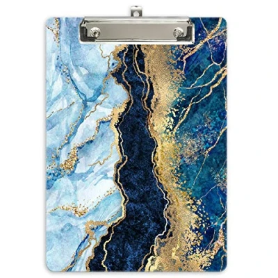 Image of Hnogri Plastic Clipboard A4, Fashion Design A4 Letter Size Clipboards &amp; Forms Holders for Office Supplies Lawyers,School Students and Kids, Low Profile Clip Cute Folder, Blue Gold