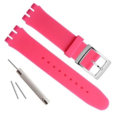 Image of Green Olive Silver Plated Stainless Steel Buckle Waterproof Silicone Rubber Watch Strap Band (17mm, Rose)