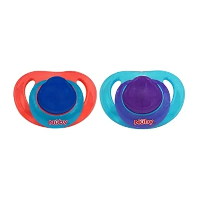 Image of 2Pcs Set of Silicone Orthodontic Dummies with Soft nubs for Newborn Babies BPA Free and Non Toxic Suitable 0 6 Months (Red &amp; Blue)