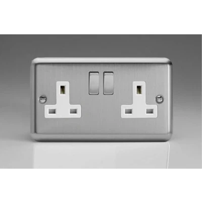 Image of Varilight 2 Gang 13 Amp Double Switched Socket Matt Chrome XS5DW