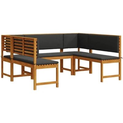 Image of vidaXL 5 Piece Garden Bench Set with Cushions Made from Solid Acacia Wood