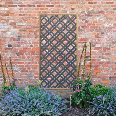 Image of Forest 5&#039;11 x 2&#039;11 Grey Painted Wooden Diamond Lattice Panel (1.8m 0.9m)