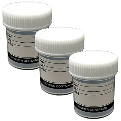 Image of Qualicare 3 x 60ML LABELLED SPECIMEN UNIVERSAL WHITE LID POLYPROPYLENE SAMPLE TEST LAB CLEAR BOTTLE CONTAINERS