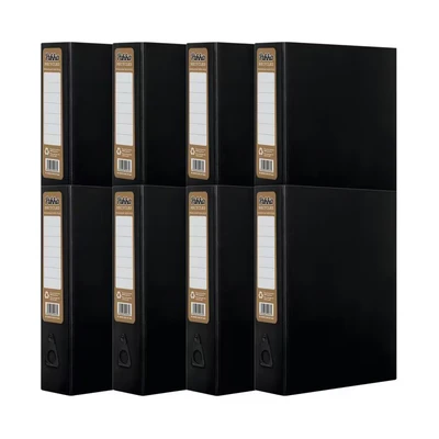 Image of Pukka Pad, Recycled Card Paperboard Box Files for School and Office Document Organisation Pack 8 with Thumb Pull Spine Labels Black