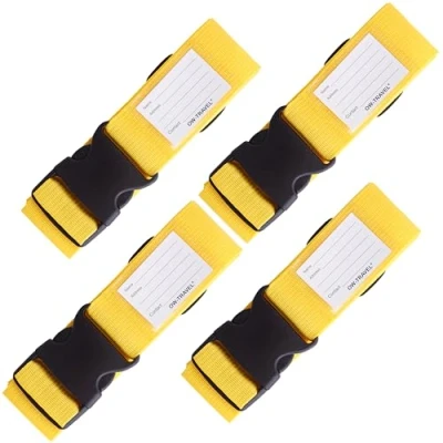 Image of OW Travel Personalised Luggage Straps for Suitcases (4 Pack Yellow) Easy to Spot Sturdy Suitcase with labels. Strap Belt Bag Baggage. Case Belts