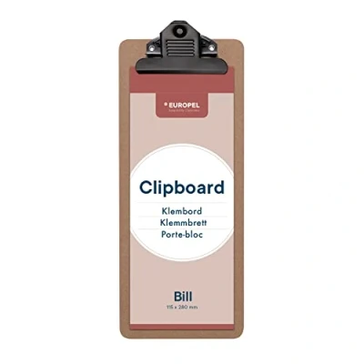 Image of EUROPEL Wooden Clipboard Durable Wood Hardboard with Black Metal Clip &amp; Concealed Hanging Hole Mini / Bill Paper Board for School Classroom, Office, Business, Restaurant,115 x 280 mm