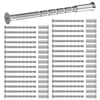 Image of 32 Pcs M3 Door Handle Fixing Screws and Sleeves,Door Bolt Through Screws,Nickel Plated Connecting Screw for Chrome Doors Cabinet Drawers Escutcheons Furniture Knobs(Silver)
