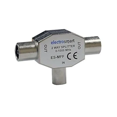 Image of electrosmart TV Aerial Coax Splitter 1 Male to 2 Female Converts an existing Socket Two Outputs