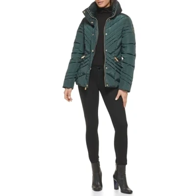 Image of GUESS Women&#039;s Midweight Puffer Jacket Transitional, Cold Weather Spruce, XL