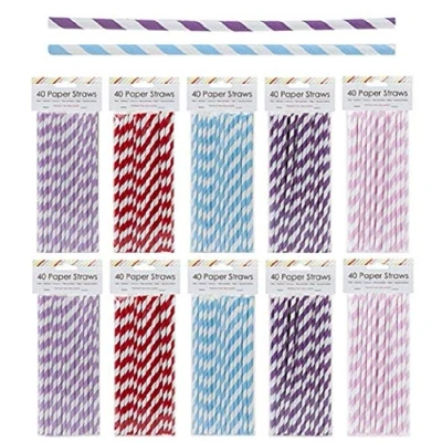Image of Bargain Gateway 40 X Coloured Paper Drinking Straws Party Home Office School