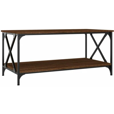 Image of vidaXL Coffee Table Brown Oak 100x50x45 cm Engineered Wood and Iron