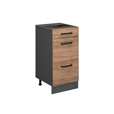 Image of Vicco Kitchen base cabinet Raul, Gold power oak/Anthracite, 40 cm with drawers, without worktop