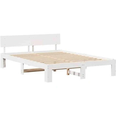 Image of vidaXL Bed Frame with Headboard White 150x200 cm Solid Pine Wood