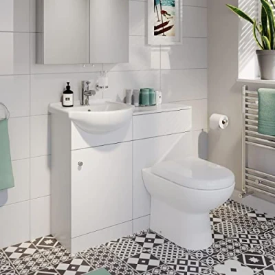 Image of AURORA Modern Bathroom Toilet &amp; Basin Sink Vanity Unit 1TH Furniture 910mm Matte White