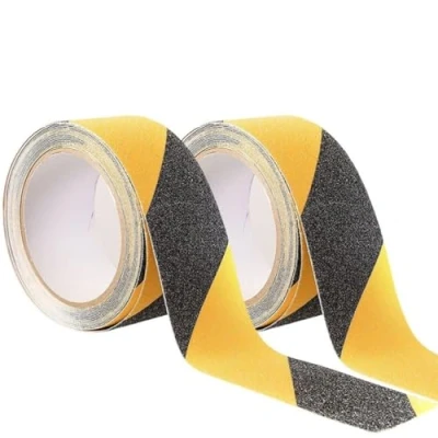 Image of GTSE Premium Anti Slip Adhesive Tape, 5m x 50mm (2&quot;), Black/Yellow Hazard Warning Floor Marking Abrasive 2 Rolls