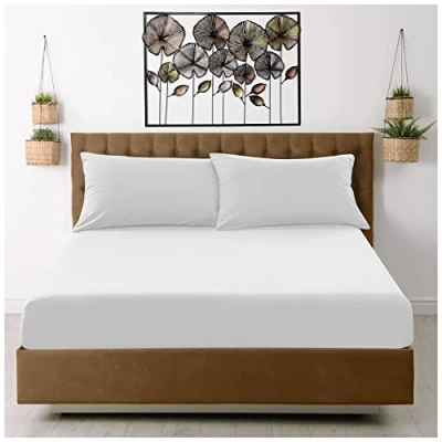 Image of Fitted Sheet Single Bed White Bedding Plain Dyed Microfiber Bedsheets