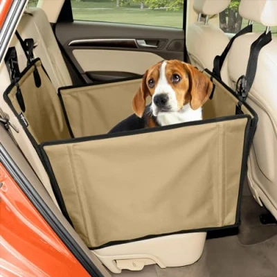 Image of Extra Stable Dog Car Seat Reinforced for Medium Sized Dogs with 4 Fastening Straps Robust and Waterproof Pet the Back of (M Size, Beige)