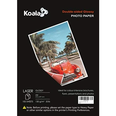 Image of KOALA Double Sided Glossy Laser Photo Paper A4, 130gsm, 100 Sheets. Suitable for Printer, Printing Photos, Brochures, Covers, Certificates, Booklets, Flyers, Leaflets, Cards, Calendars