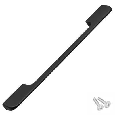 Image of Decoranddecor Slimline Matt Black Kitchen Bathroom Bedroom Cabinet Door Drawer Furniture Handles (224mm or 256mm Hole Center, Black)