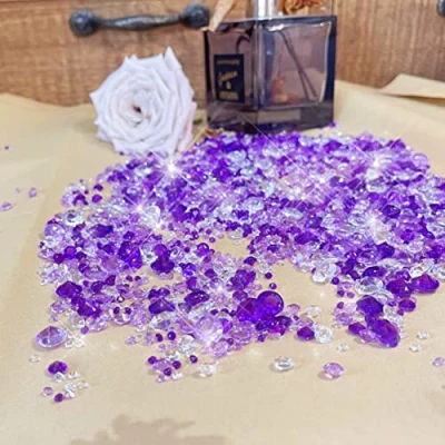 Image of KEUGT 4200 Pcs Colored Rhinestones Acrylic Diamonds Dining Table Crystals Clear Gemstones Wedding Confetti For Decorating Party, Table, Vase Filler (purple mix)