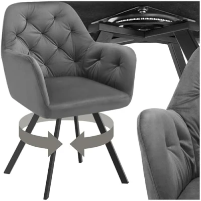 Image of TecTake® Velvet Dining Chair with 180 Swivel Function, Sturdy Steel Legs, Thickly Padded Armchair 120kg Load Capacity &amp; Quick Assembly Ideal Living Room, Kitchen Office Anthracite