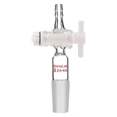 Image of StonyLab Vacuum Flow Control Adapter with PTFE Stopcock, 24/40 Joint and Straight Hose Connection for Lab Supply