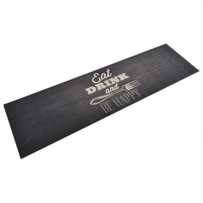 Image of vidaXL Velvet Kitchen Rug with Skid Resistant Latex Base, Machine Washable, Rollable for Easy Storage, Black, 45x150 cm